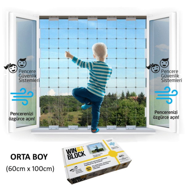 ORTA BOY - WINBLOCK Çocuklar için Pencere Çelik Güvenlik Ağı – Yeni Nesil Pencere Korkuluk Sistemi