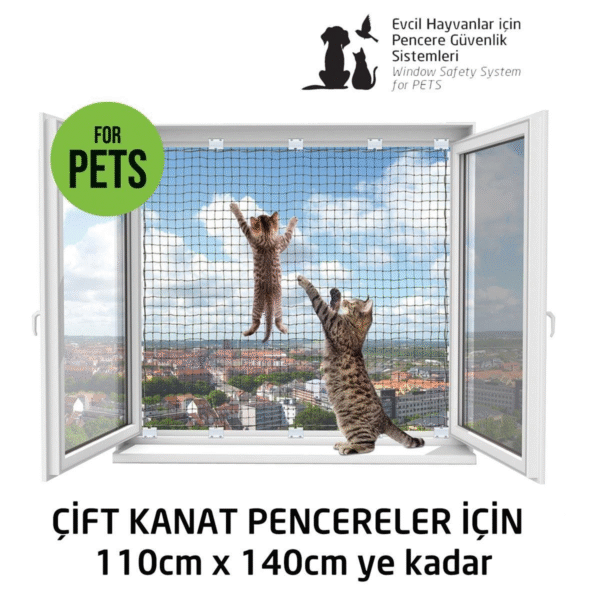 WINBLOCK PETS – Kediler için Çelik Telli Pencere ve Balkon Kedi Filesi – 110X140CM