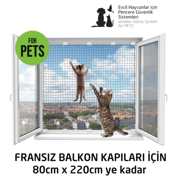 WINBLOCK PETS – Kediler için Çelik Telli Pencere ve Balkon Kedi Filesi – 80X220CM